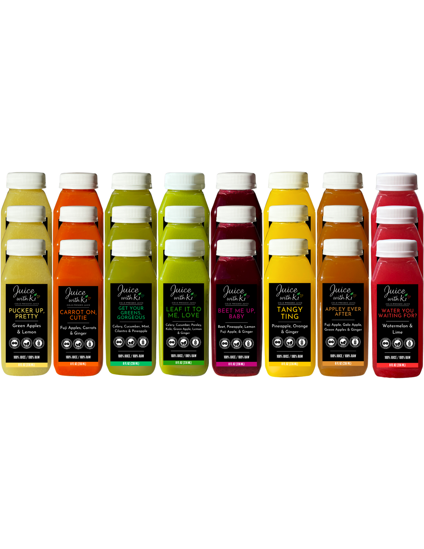 Cold-pressed juice bottles – 3 day cleanse by Juice with Ki